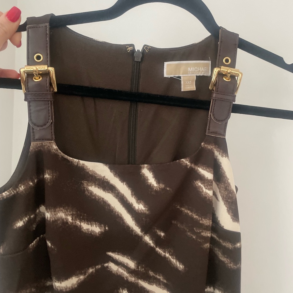 Brown mini dress buckle details Y2K zebra bodycon XXS party going out